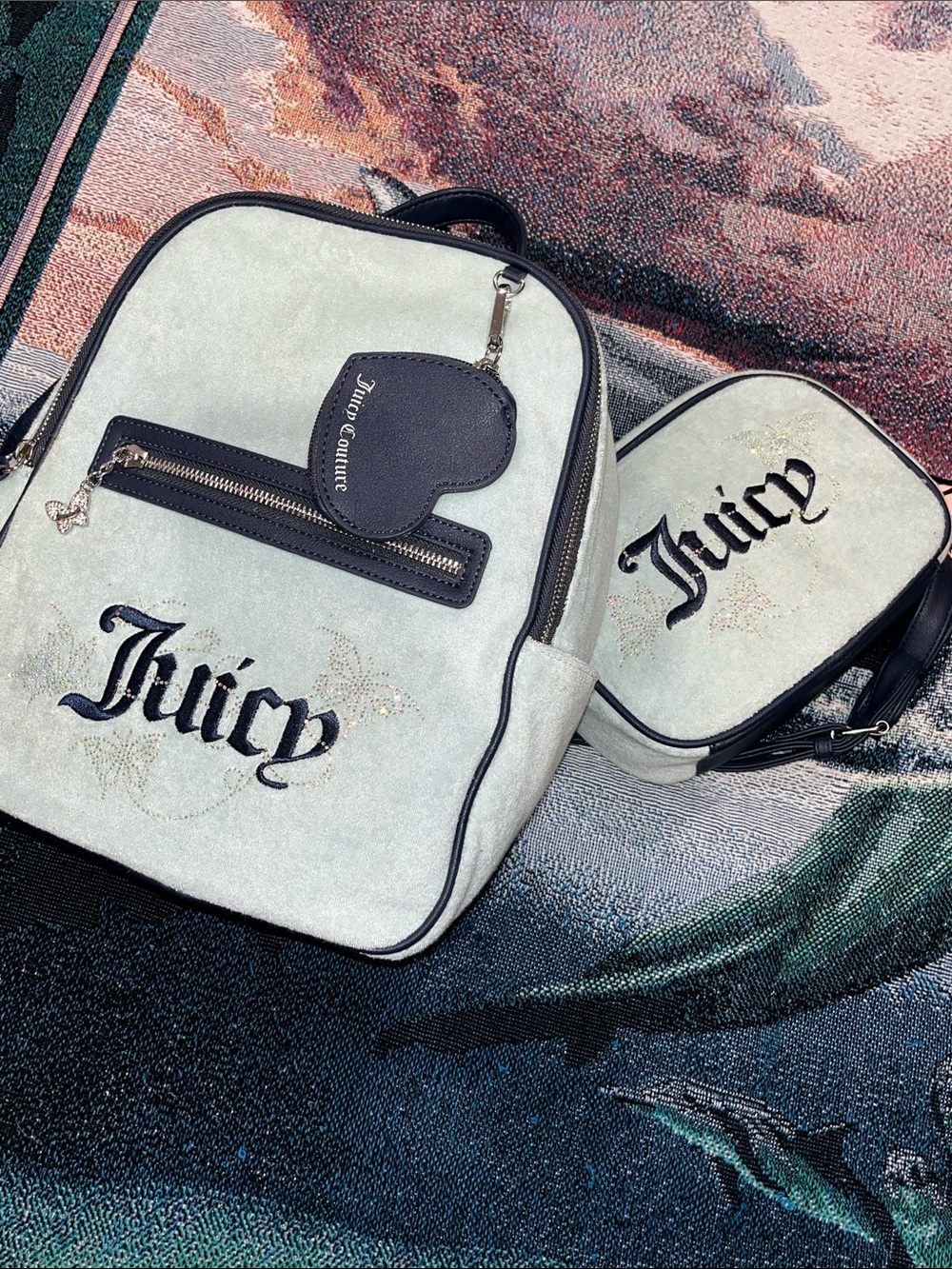 Juicy Couture "Wingin It" Terry Cloth Backpack & matching crossbody camera bag